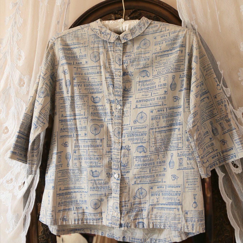 Vintage Newspaper Antique Fair Advertisement Print Button Down Shirt